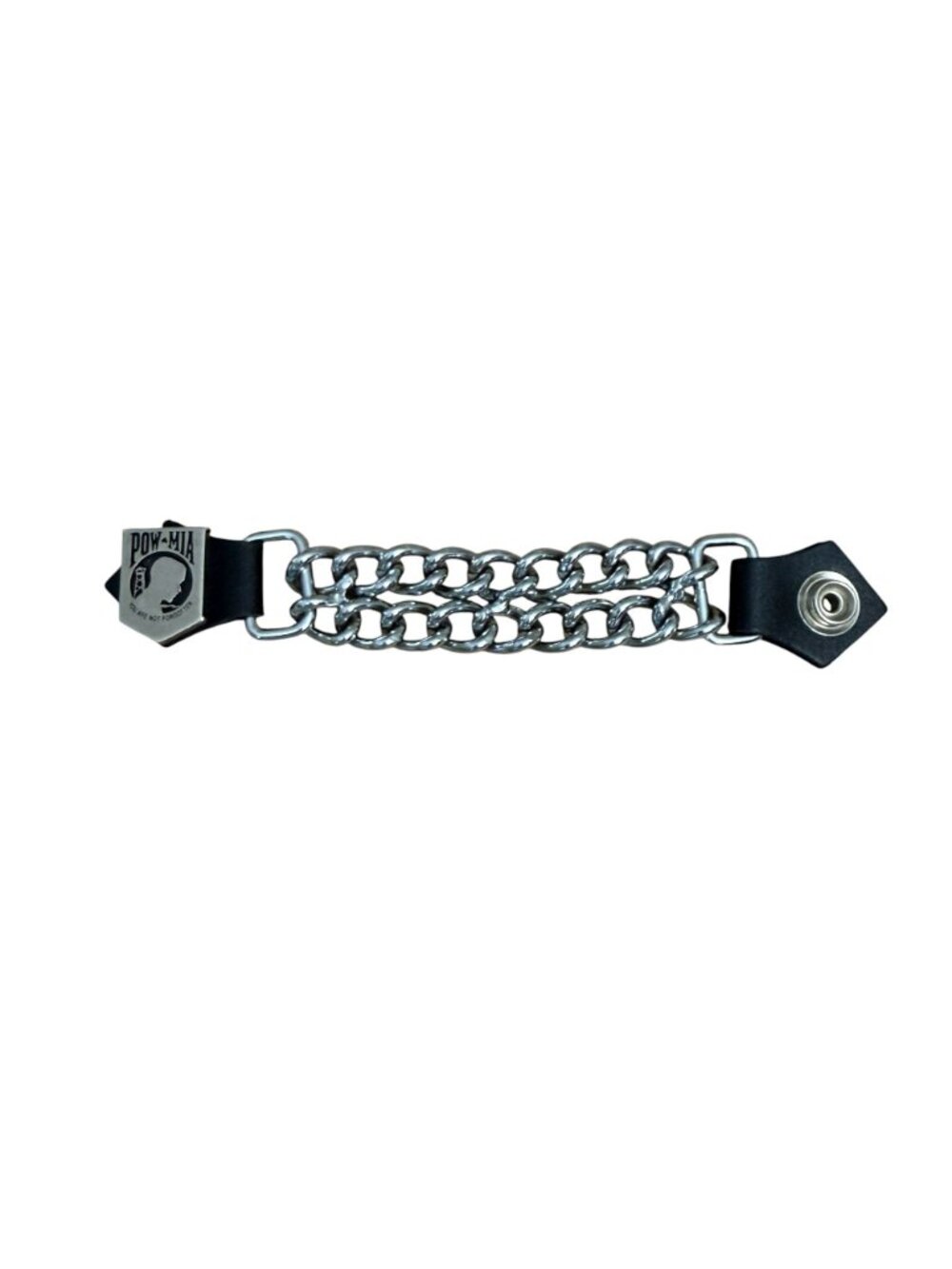 POW MIA Motorcycle Vest Extender Double Chrome Chains Black Leather Tabs Snaps - Picture 2 of 4